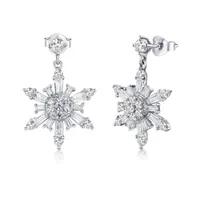 Sterling Silver Cubic Zirconia Snowflake Earrings