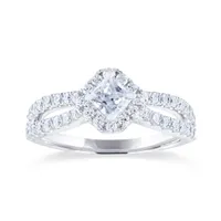 Diamond Revelations 14K White Gold 0.95CTW Princess Cut Halo Bridal Ring