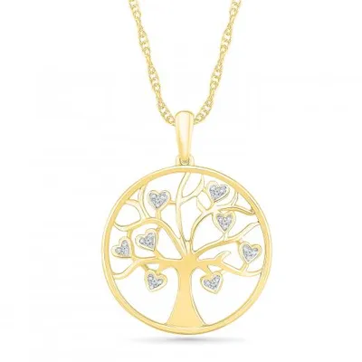 10K Yellow Gold 0.05CTW Diamond Tree Pendant