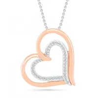 10K Rose Gold & Sterling Silver 0.07CTW Diamond Heart Pendant