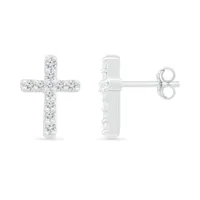 10K White Gold 0.10CTW Diamond Cross Earrings