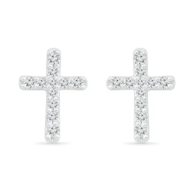 10K White Gold 0.10CTW Diamond Cross Earrings