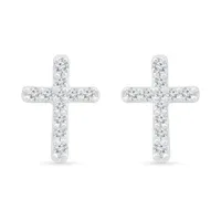 10K White Gold 0.10CTW Diamond Cross Earrings