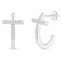 10K White Gold 0.10CTW Diamond Cross Earrings