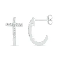 10K White Gold 0.10CTW Diamond Cross Earrings