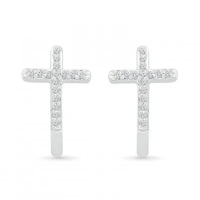 10K White Gold 0.10CTW Diamond Cross Earrings