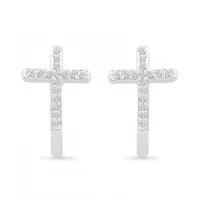 10K White Gold 0.10CTW Diamond Cross Earrings