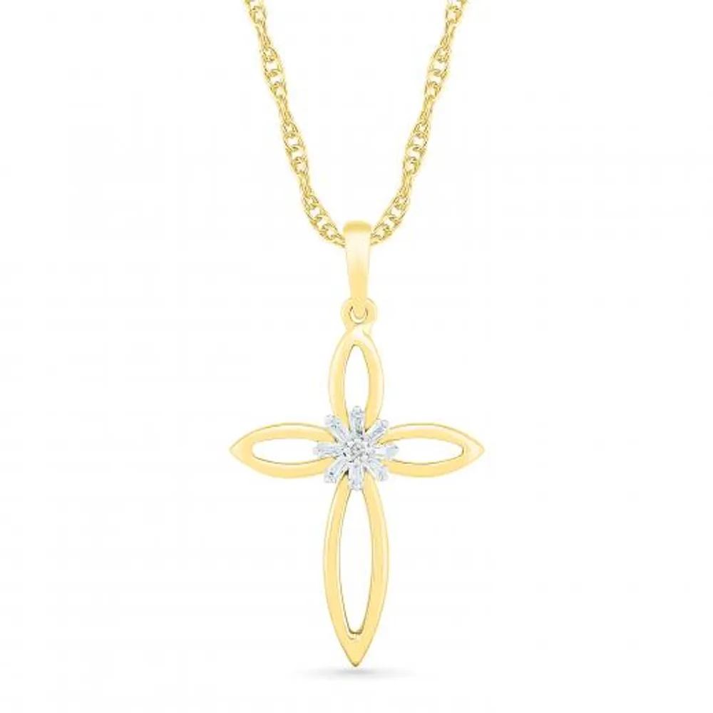 10K Yellow Gold 0.05CTW Diamond Cross Pendant