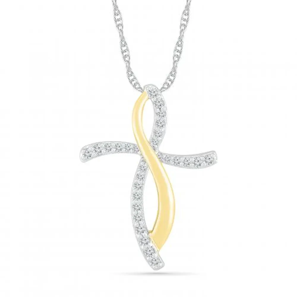 10K White & Yellow Gold 0.16CTW Diamond Cross Pendant