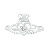 Sterling Silver 0.05CTW Diamond Claddagh Ring