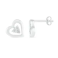 Sterling Silver 0.02CTW Diamond Heart Earrings