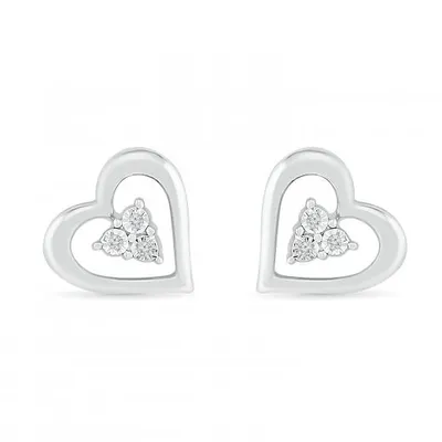 Sterling Silver 0.02CTW Diamond Heart Earrings