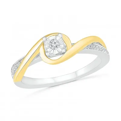 Sterling Silver & 10K Yellow Gold 0.10CTW Diamond Ring