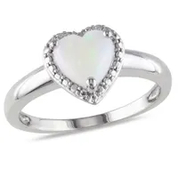 Julianna B Sterling Silver Opal Heart Halo Ring