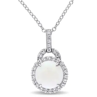 Julianna B Sterling Silver Opal and White Topaz Halo Charm Pendant