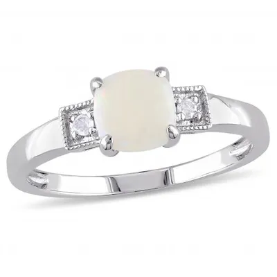 Julianna B Sterling Silver Opal and Diamond Accent Ring