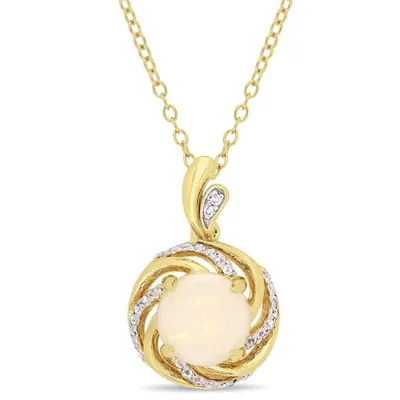 Julianna B Yellow Plated Opal White Topaz & Diamond Accent Pendant