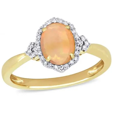 Julianna B 10K Yellow Gold Ethiopian Opal and Diamond Halo Ring