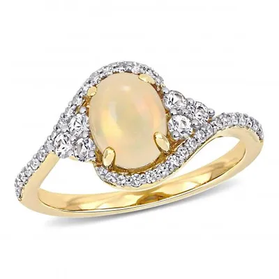 Julianna B 10K Yellow Gold Ethiopian Opal White Sapphire & 0.20CTW Diamond Ring