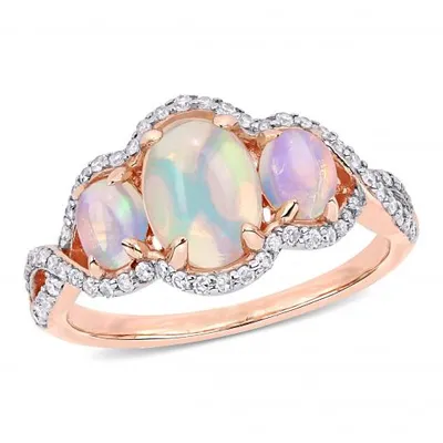 Julianna B 10K Rose Gold Ethiopian Blue Opal & 0.33CTW Diamond Ring
