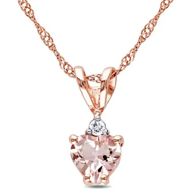 Julianna B 10K Rose Gold Heart Shaped Morganite and Diamond Pendant