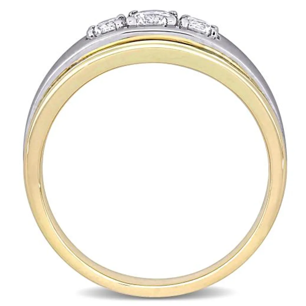 10K White & Yellow Gold Created Sapphire 3-Stone Men's Ring
