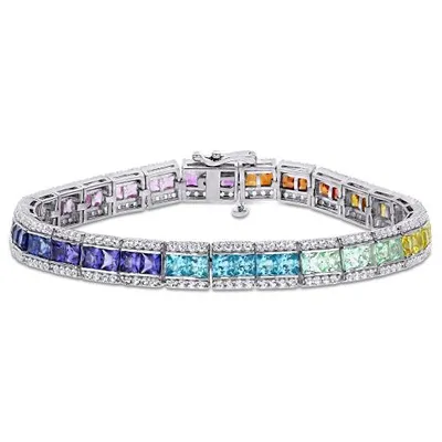 Julianna B Sterling Silver Multi-Colour Created Sapphire Tennis Bracelet