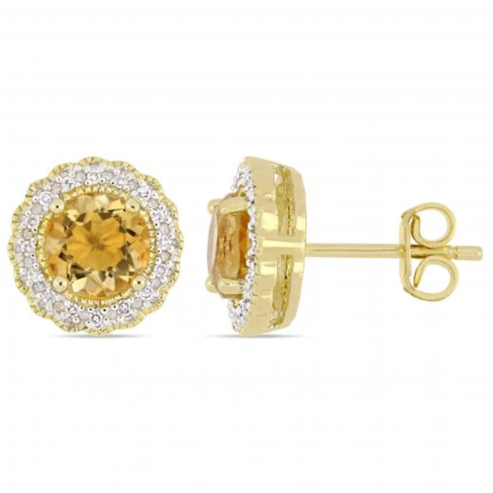 Julianna B Yellow Plated Sterling Silver Citrine 0.10CTW Diamond Earrings