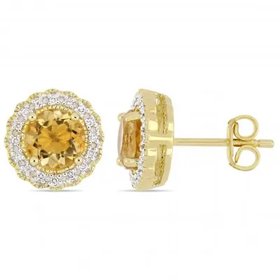 Julianna B Yellow Plated Sterling Silver Citrine 0.10CTW Diamond Earrings