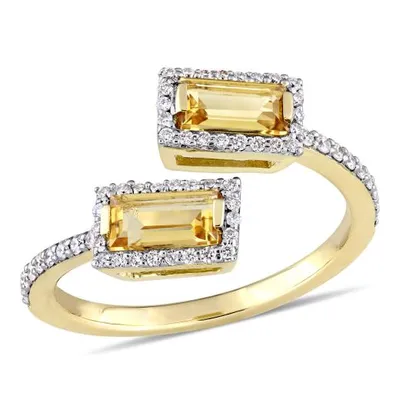 Julianna B 14K Yellow Gold Baguette Cut Citrine and 0.25CTW Diamond Ring