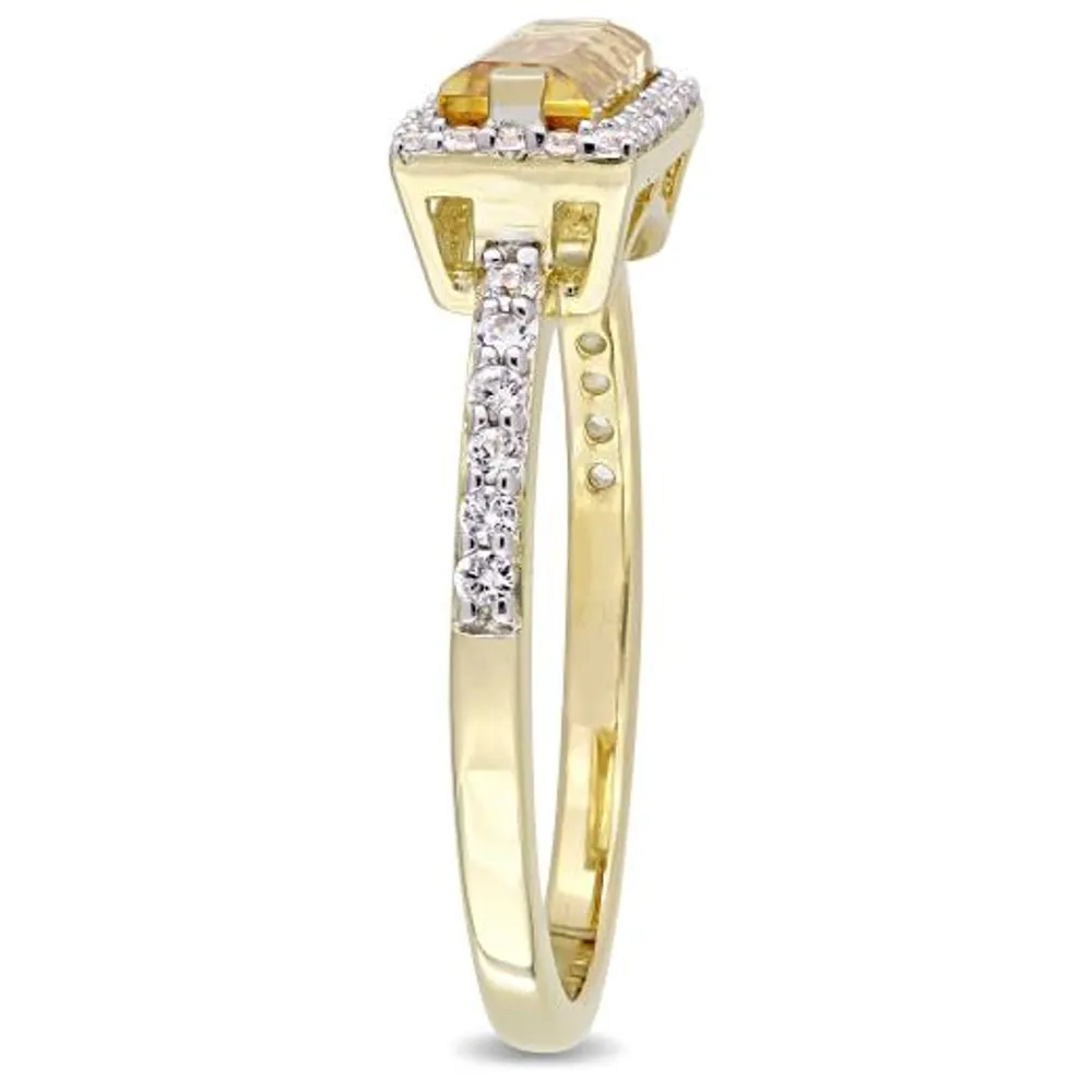 Julianna B Yellow Plated Sterling Silver Citrine & White Sapphire Halo Ring