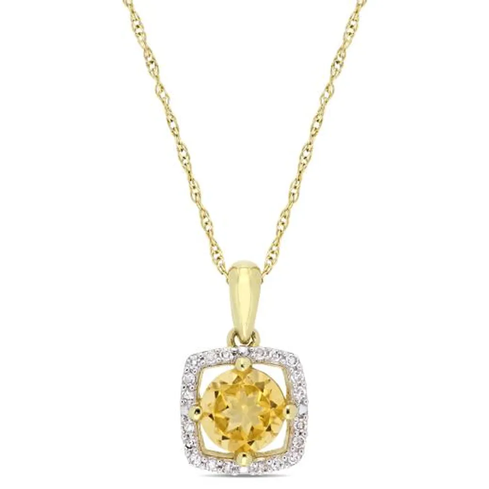 Julianna B 10K Yellow Gold Citrine and 0.10CTW Diamond Square Halo Pendant