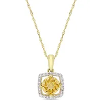 Julianna B 10K Yellow Gold Citrine and 0.10CTW Diamond Square Halo Pendant