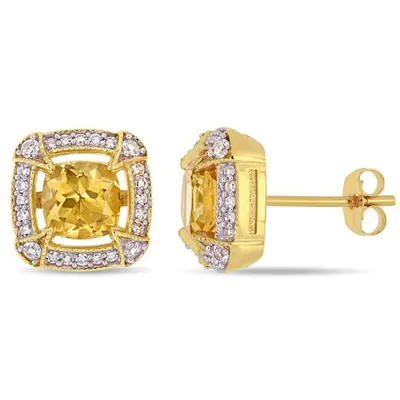 Julianna B 10K Yellow Gold Citrine White Sapphire & 0.02CTW Diamond Earrings