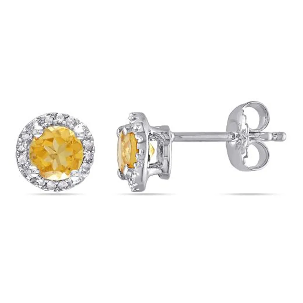 Julianna B Sterling Silver Citrine and Diamond Halo Stud Earrings