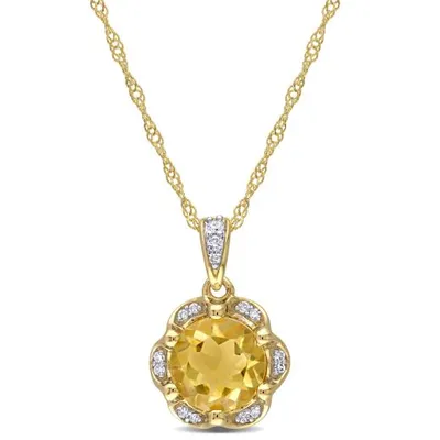 Julianna B 14K Yellow Gold Citrine and Diamond Accent Flower Necklace
