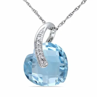 Julianna B 10K White Gold Heart-Shaped Blue Topaz and Diamond Accent Pendant