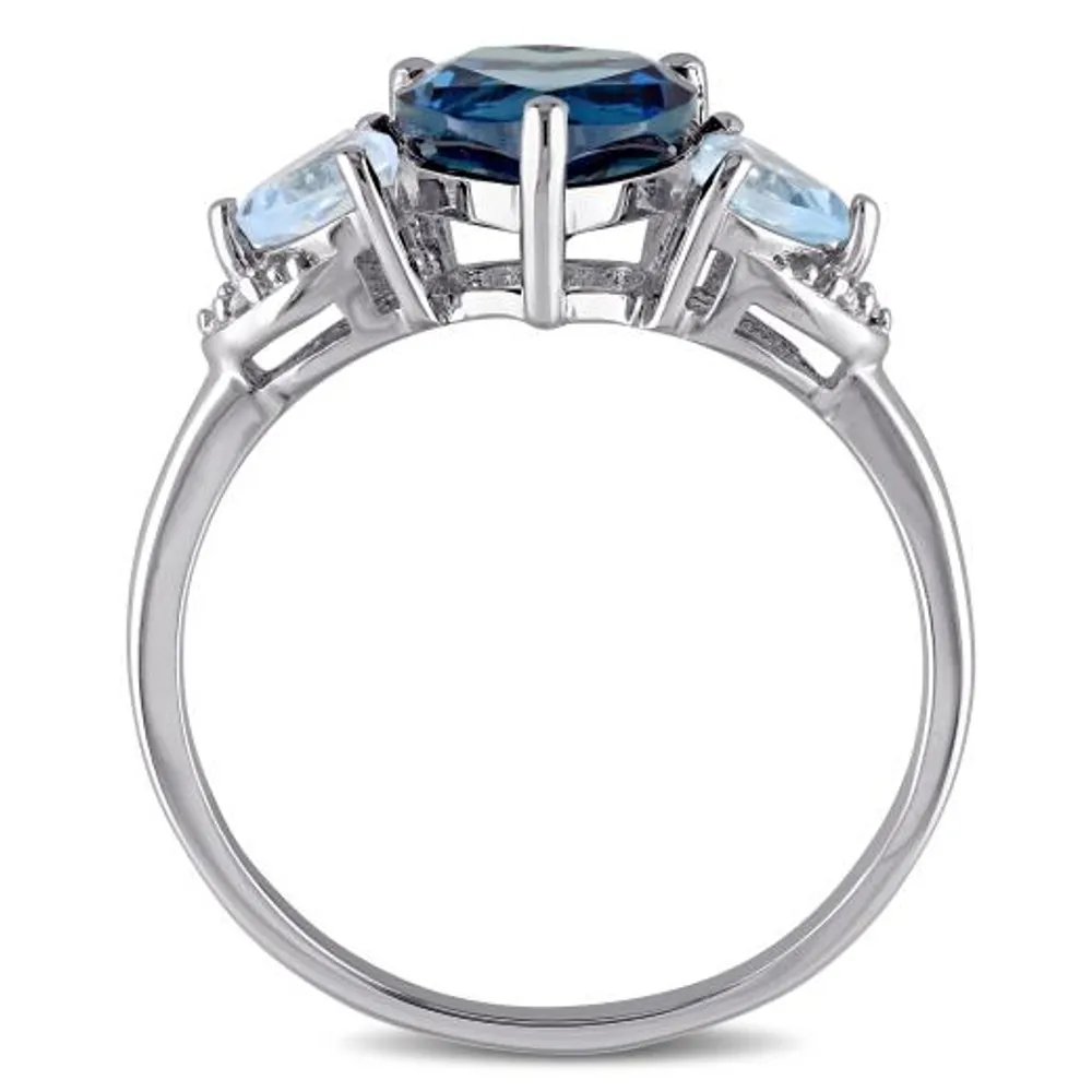 Julianna B Sterling Silver Blue Topaz and Diamond Accent Triple Heart Ring