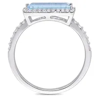 Julianna B Sterling Silver Baguette-Cut Blue Topaz and White Sapphire Halo Ring