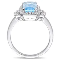 Julianna B Sterling Silver Octagon Cut Blue Topaz and White Topaz Halo Ring