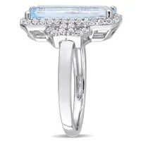 Julianna B Sterling Silver Octagon Cut Blue Topaz and White Topaz Halo Ring