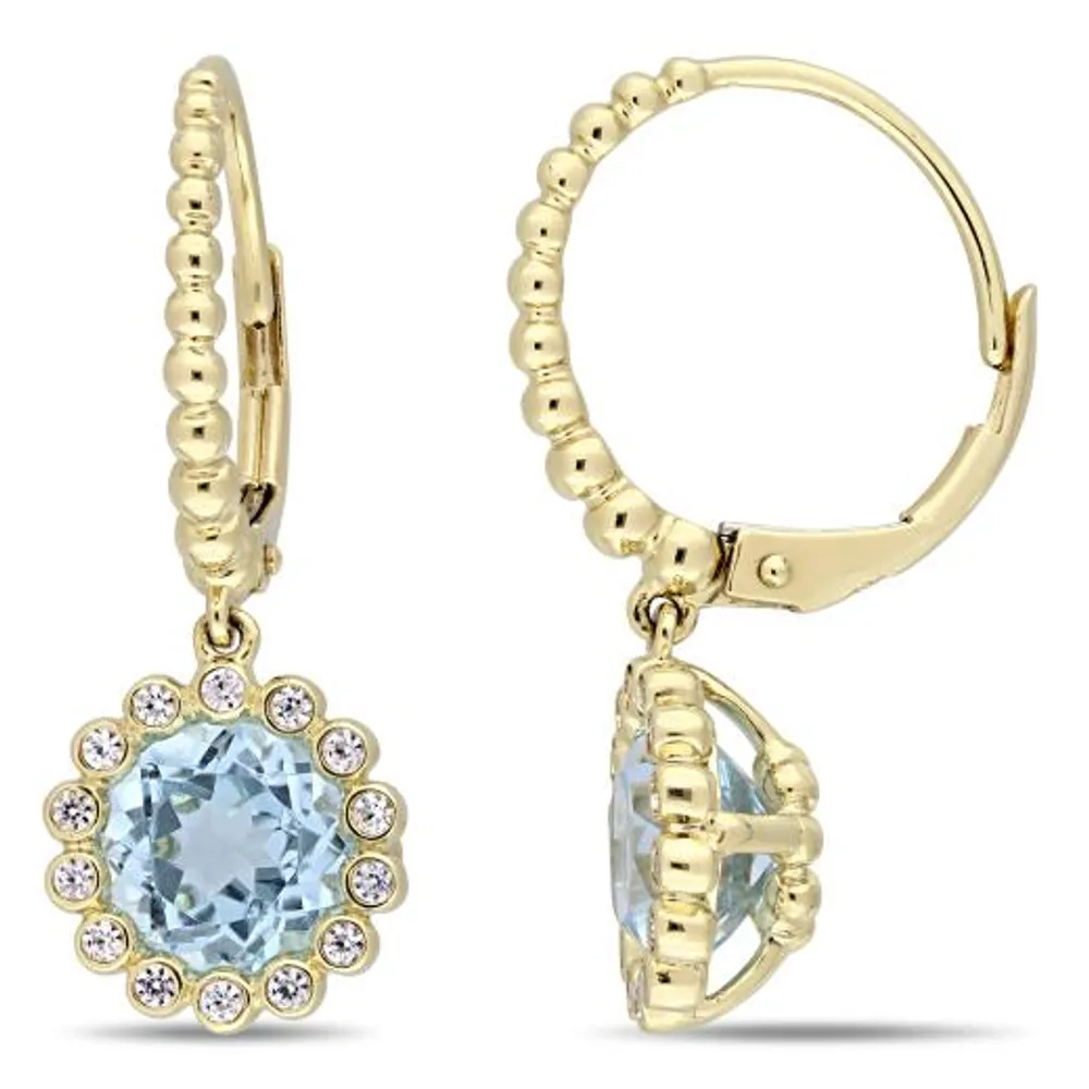 Julianna B 10K Yellow Gold Sky-Blue Topaz and White Sapphire Leverback Earrings