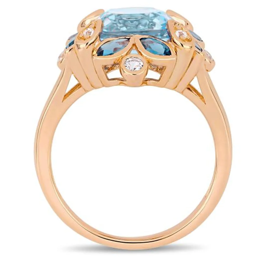 Julianna B Sterling Silver London Blue Topaz & Sky Blue Topaz Floral Ring