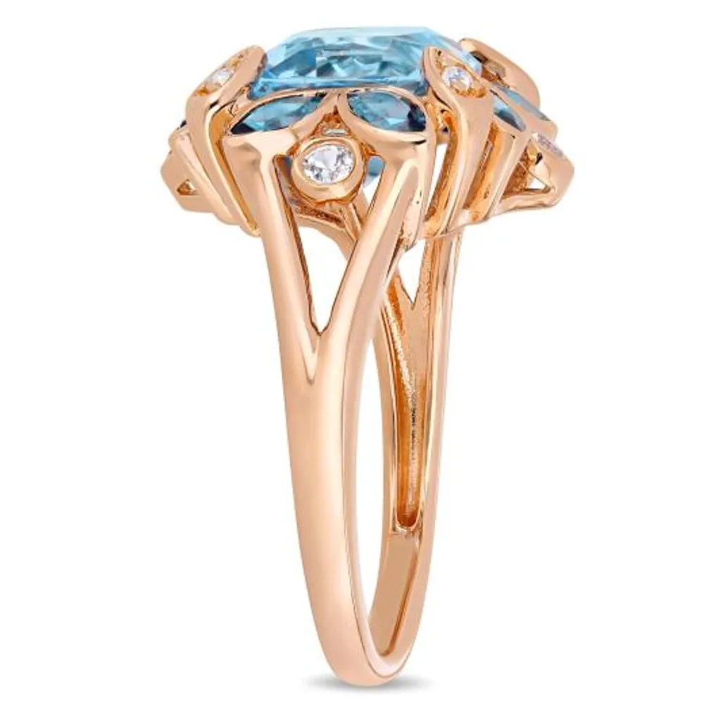 Julianna B Sterling Silver London Blue Topaz & Sky Blue Topaz Floral Ring