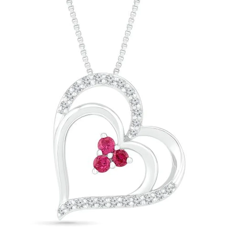 Sterling Silver Created Ruby & Created White Sapphire Necklace