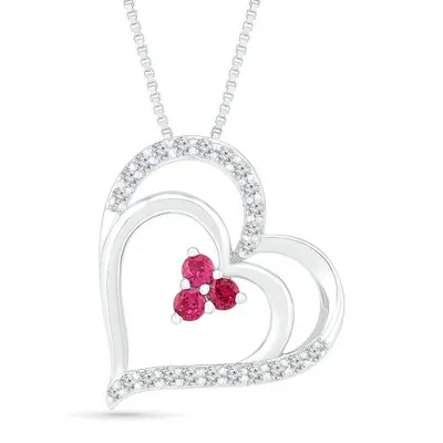 Sterling Silver Created Ruby & Created White Sapphire Necklace