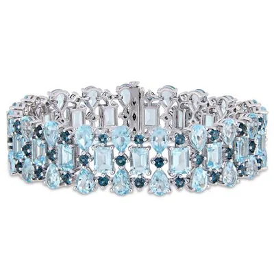 Julianna B Sterling Silver London & Sky Blue Topaz Cuff Bracelet