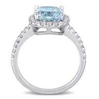 Julianna B 10K White Gold Sky-Blue Topaz and White Topaz Halo Ring