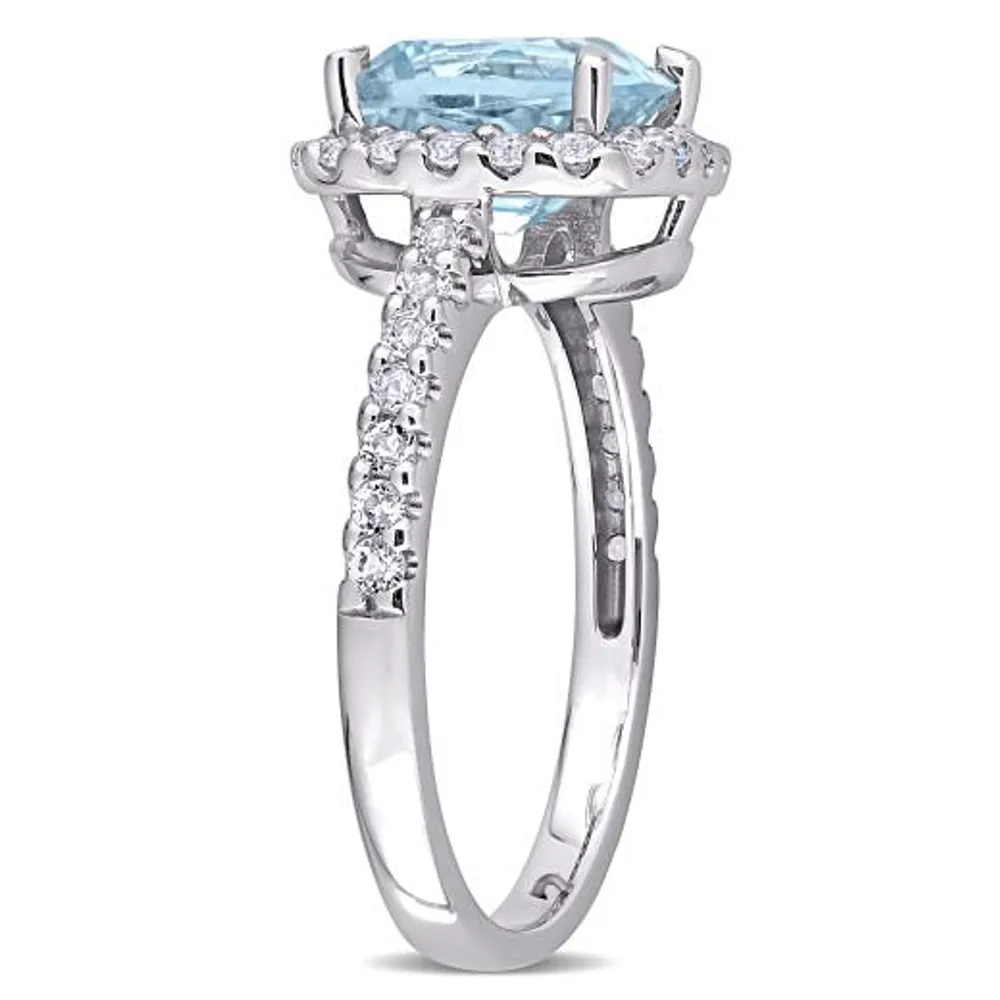 Julianna B 10K White Gold Sky-Blue Topaz and White Topaz Halo Ring