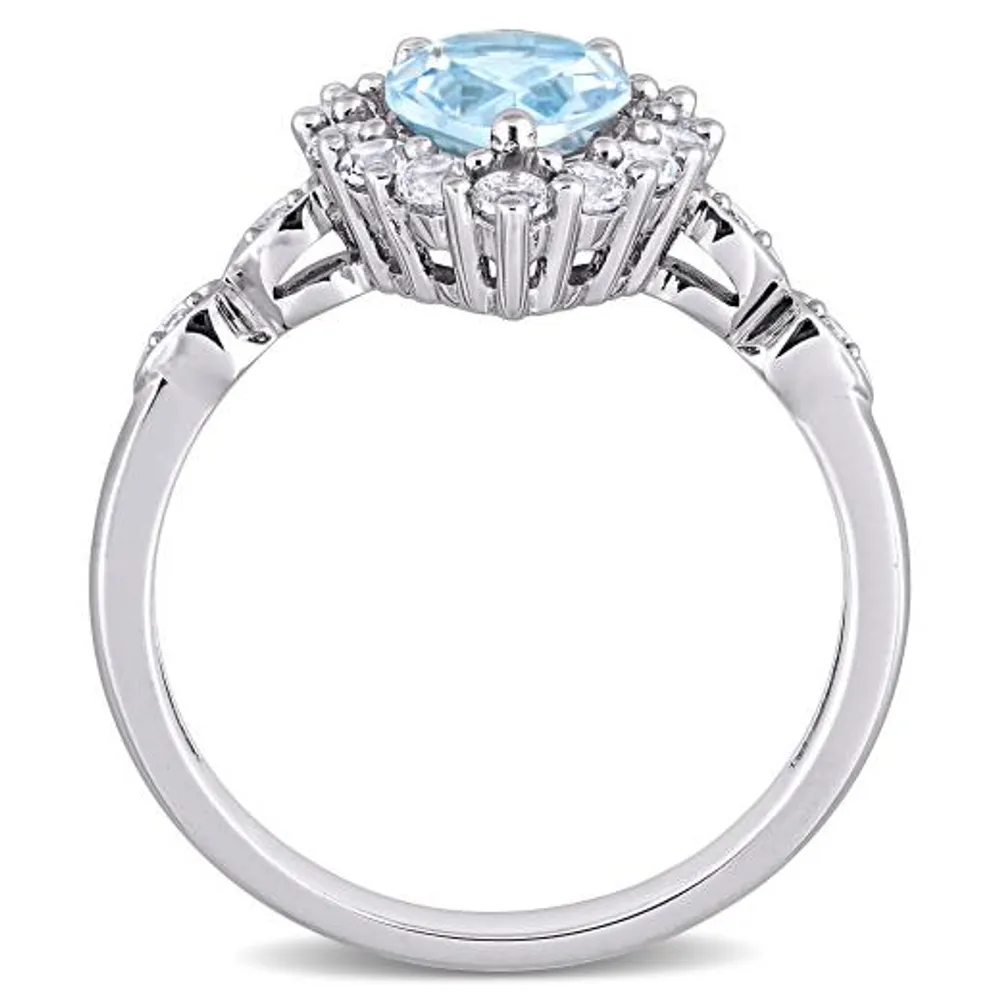 Julianna B 10K White Gold Sky-Blue Topaz and Diamond-Accent Teardrop Halo Ring